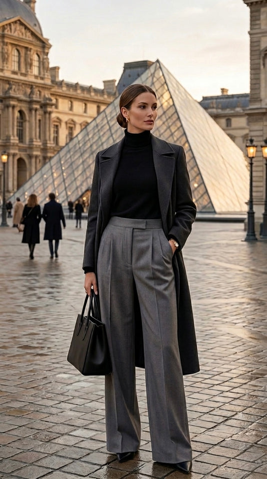 Maëron high-waist tailored trousers – front view | Maison Amévie