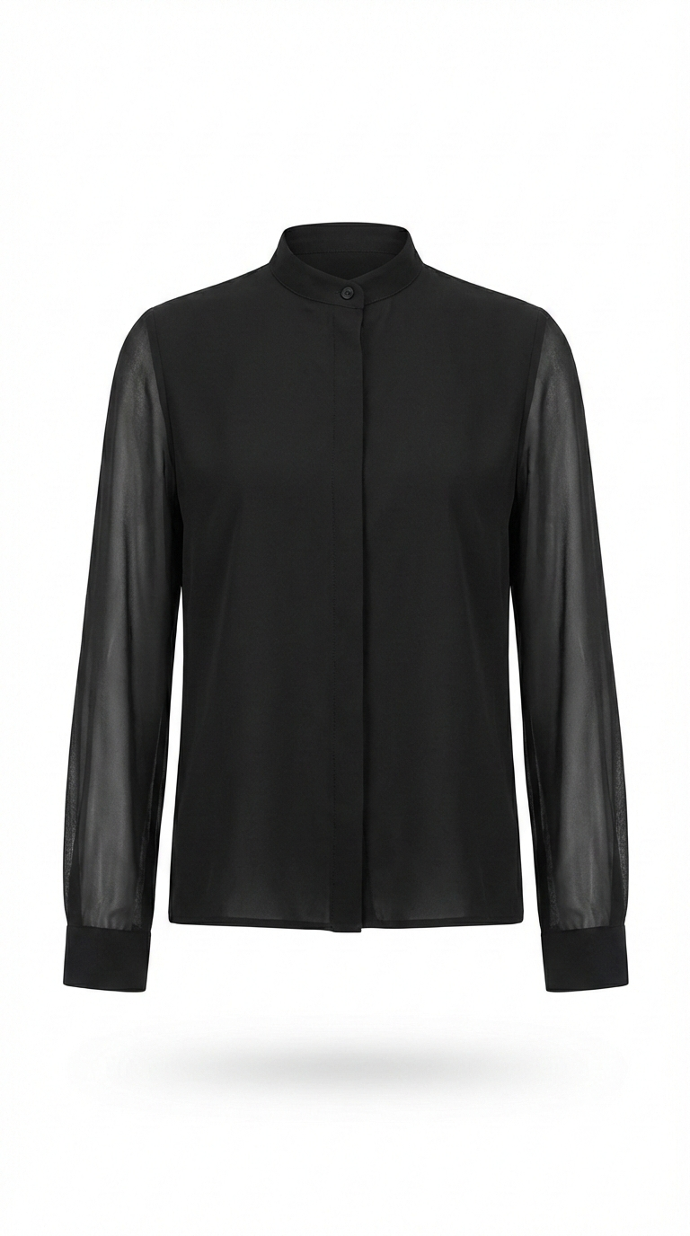 MAISON AMÉVIE Nocturne Silk Chiffon Blouse Front View — Parisian Luxury Blouse Structured Cuffs — International Shipping